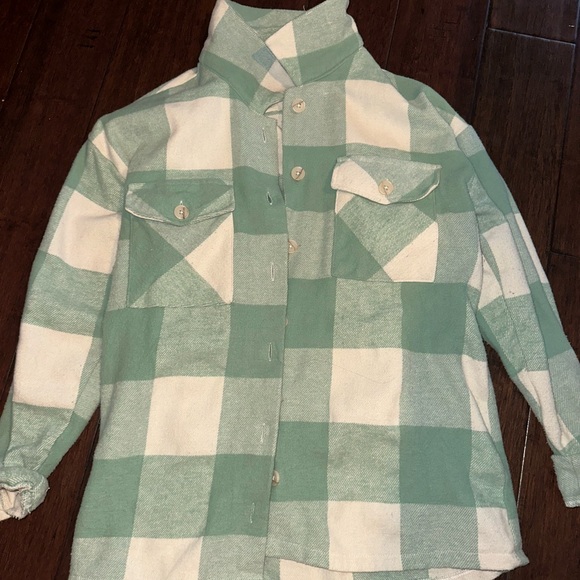 turquoise, checkered, fleece jacket never worn great condition!!!! - Picture 1 of 2